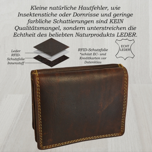 flevado Geldbörse Unisex Wiener Schachtel RFID Schutz Echt Leder (braun)